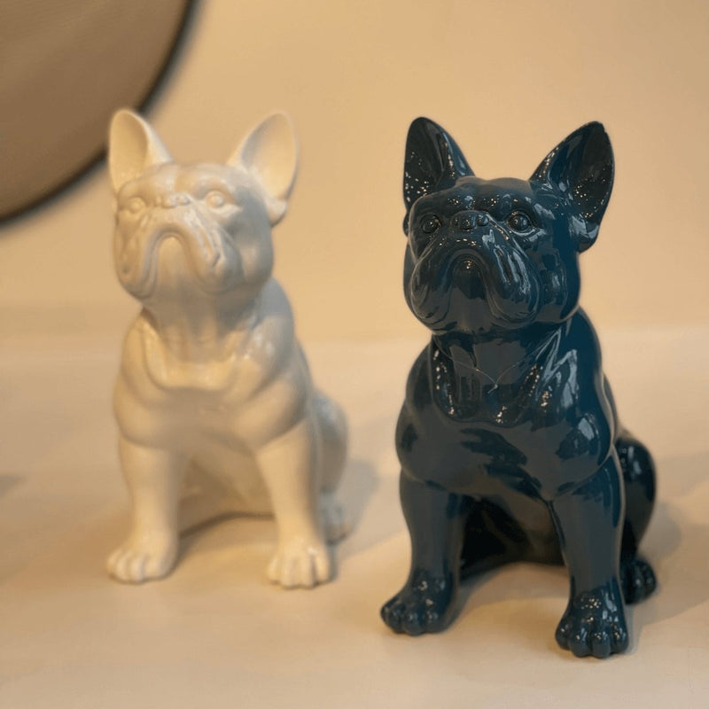 Escultura Cachorro Bulldog em Poliresina Azul 24cm