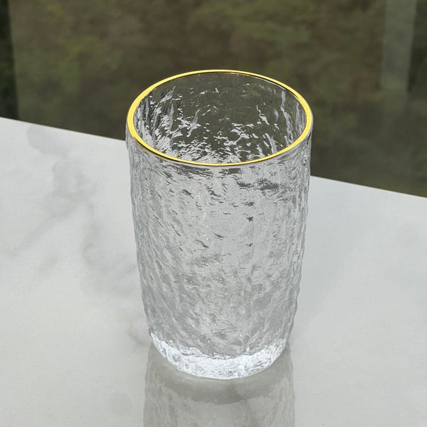 Copo Alto Petra Martelado em Cristal com Fio de Ouro