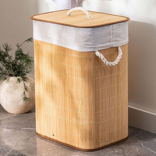 Cesto de Roupas Bambu com Tampa