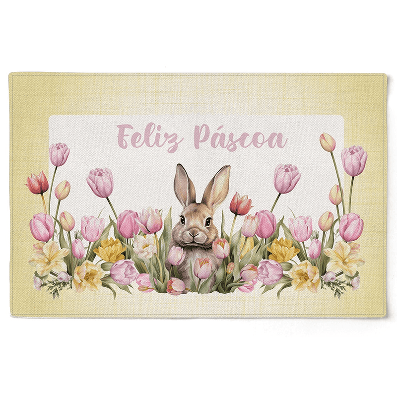 Kit 2 Jogos Americano Retangular Feliz Páscoa Coelho Branco e Amarelo 48cm