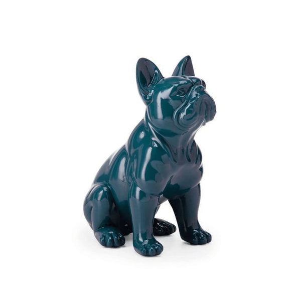 Escultura Cachorro Bulldog em Poliresina Azul 24cm